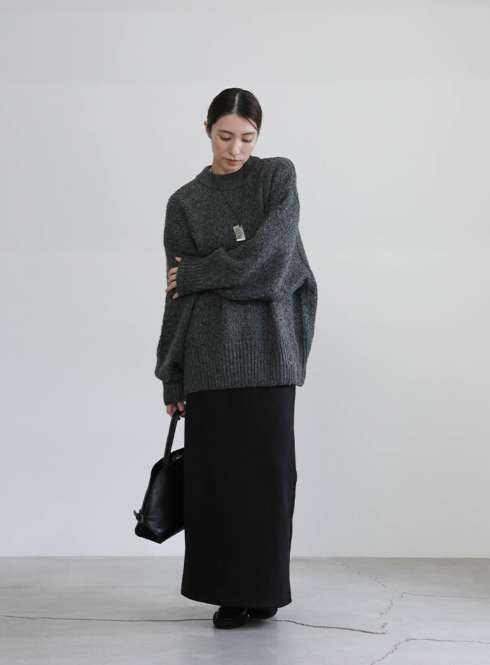 メランジヤーンクルーネックオーバーニット