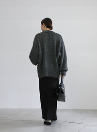 メランジヤーンクルーネックオーバーニット