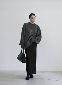 メランジヤーンクルーネックオーバーニット