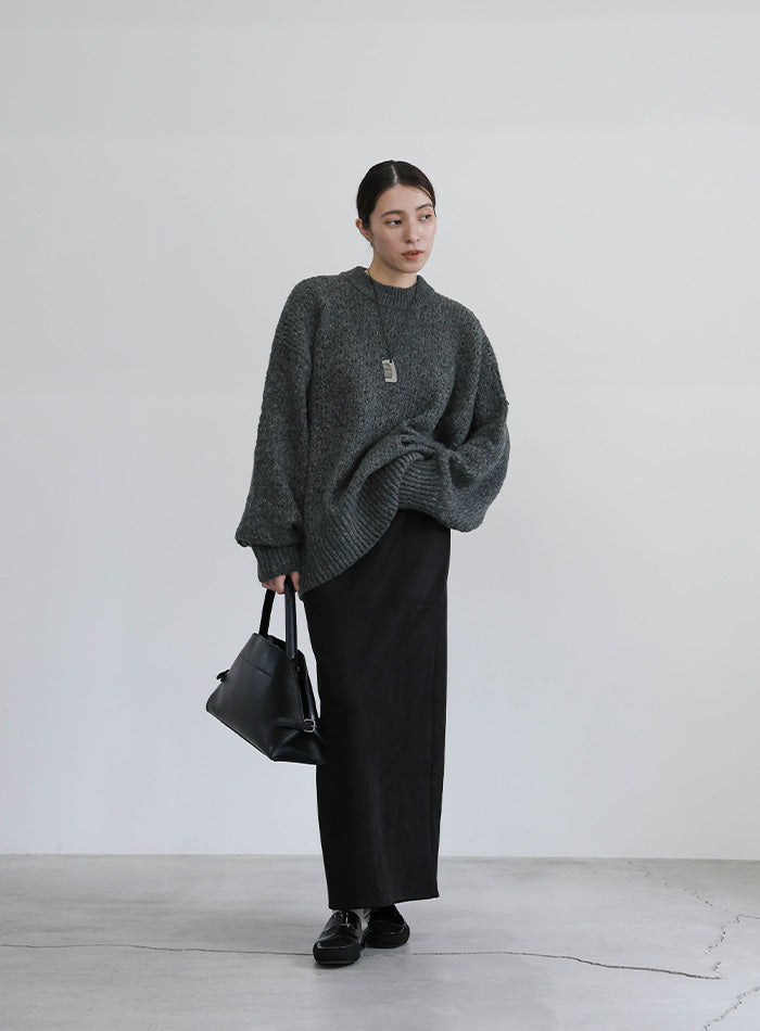 メランジヤーンクルーネックオーバーニット