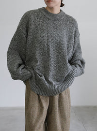 メランジヤーンクルーネックオーバーニット