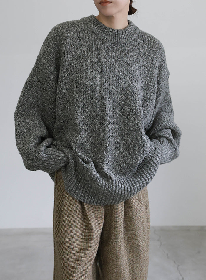 メランジヤーンクルーネックオーバーニット