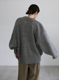 メランジヤーンクルーネックオーバーニット