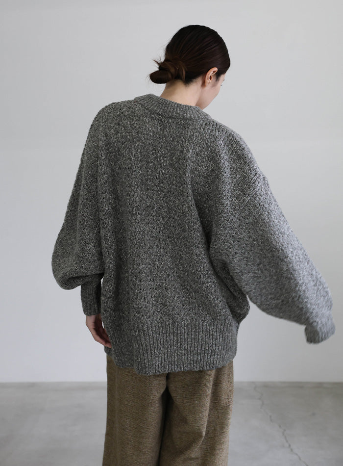 メランジヤーンクルーネックオーバーニット