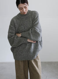 メランジヤーンクルーネックオーバーニット