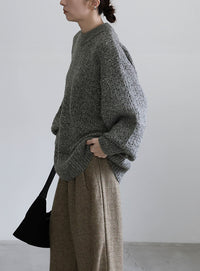 メランジヤーンクルーネックオーバーニット