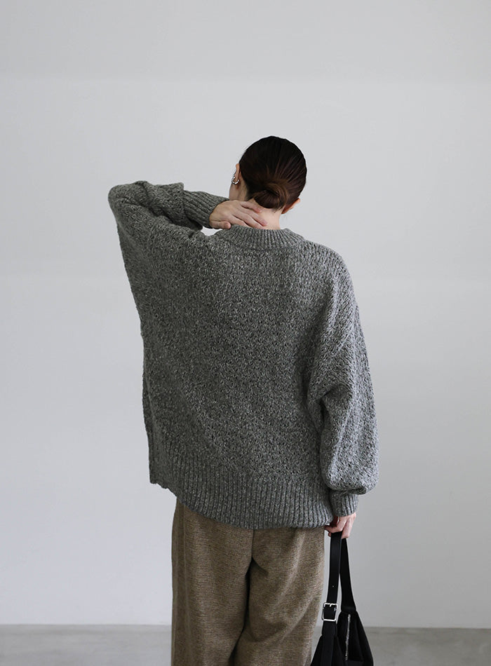 メランジヤーンクルーネックオーバーニット