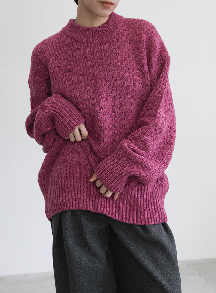 メランジヤーンクルーネックオーバーニット