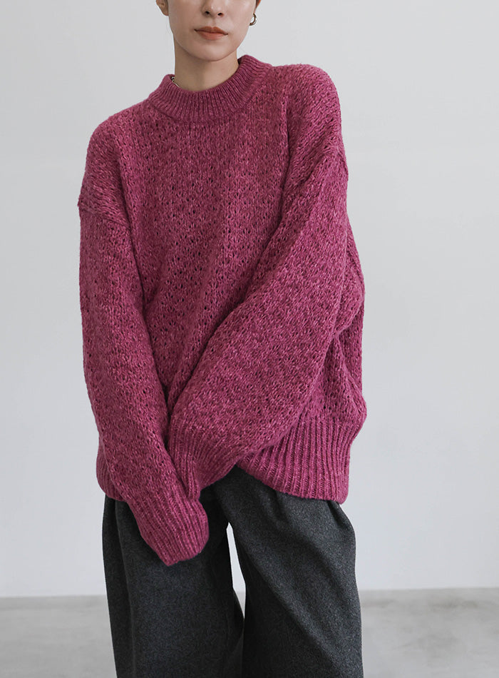 メランジヤーンクルーネックオーバーニット