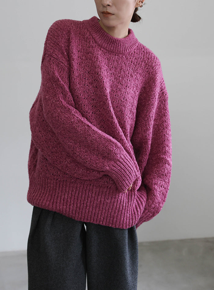 メランジヤーンクルーネックオーバーニット