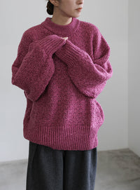 メランジヤーンクルーネックオーバーニット