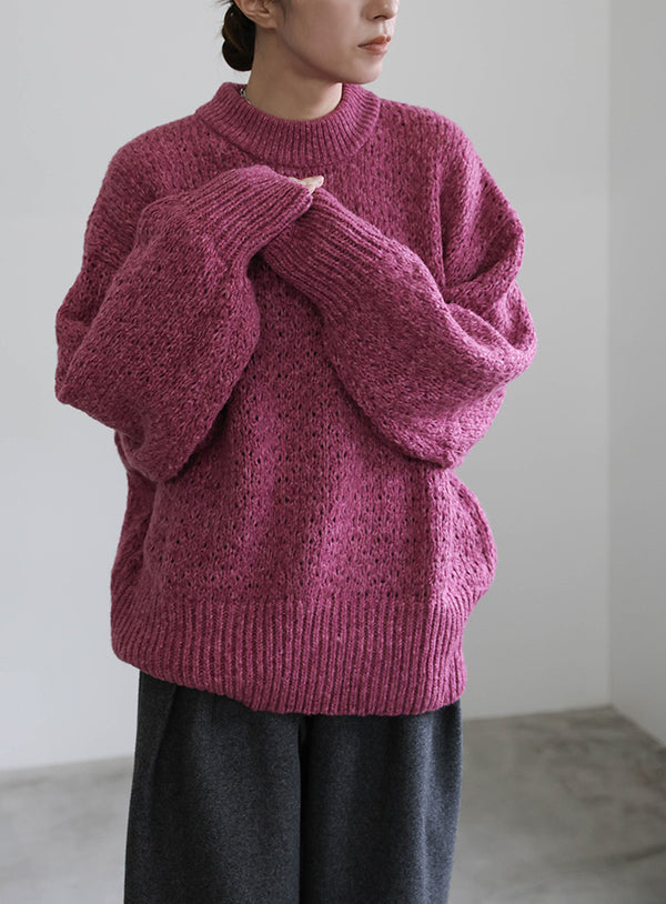 メランジヤーンクルーネックオーバーニット