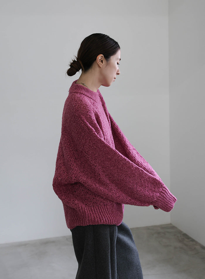 メランジヤーンクルーネックオーバーニット