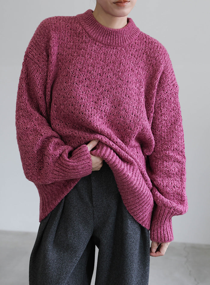 メランジヤーンクルーネックオーバーニット