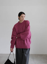 メランジヤーンクルーネックオーバーニット