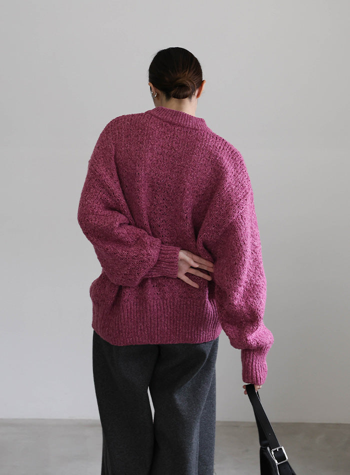 メランジヤーンクルーネックオーバーニット