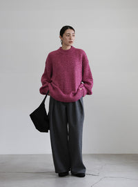 メランジヤーンクルーネックオーバーニット