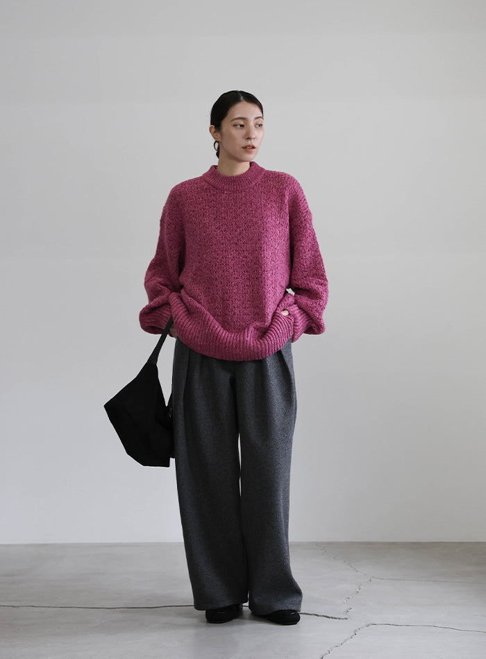 メランジヤーンクルーネックオーバーニット