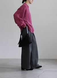 メランジヤーンクルーネックオーバーニット