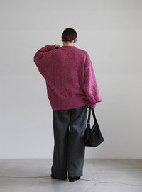 メランジヤーンクルーネックオーバーニット