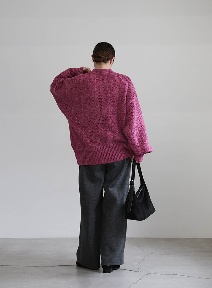 メランジヤーンクルーネックオーバーニット