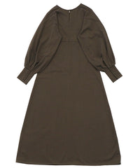 ボリュームスリーブカーブラインカットワンピース