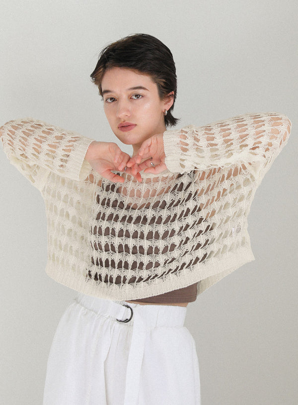 ショート丈メッシュニットトップス