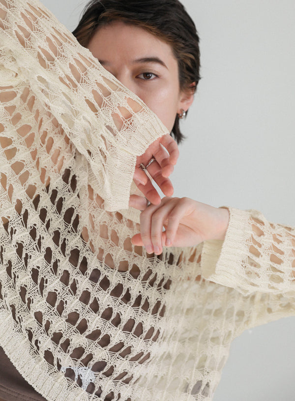 ショート丈メッシュニットトップス