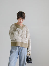 バイカラーバルキーショートニット【SALE】