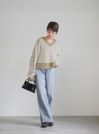 バイカラーバルキーショートニット【SALE】