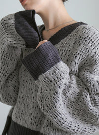 バイカラーバルキーショートニット【SALE】