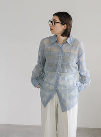 チェックレースオーバーシャツ