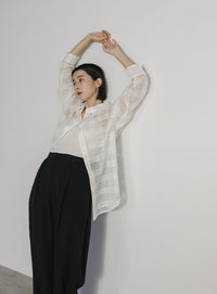 チェックレースオーバーシャツ