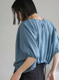リネンドロストサイドリボンブラウス【SALE】