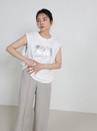 【選べる着丈】箔プリントノースリーブTシャツ