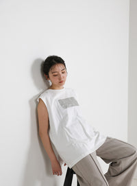 【選べる着丈】箔プリントノースリーブTシャツ