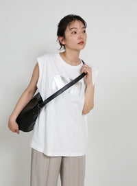 【選べる着丈】箔プリントノースリーブTシャツ
