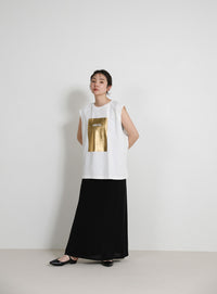 【選べる着丈】箔プリントノースリーブTシャツ