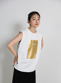 【選べる着丈】箔プリントノースリーブTシャツ