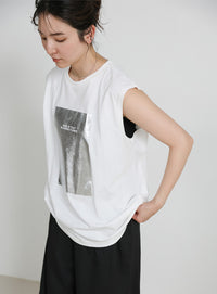 【選べる着丈】箔プリントノースリーブTシャツ