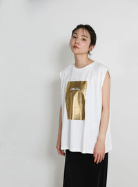 【選べる着丈】箔プリントノースリーブTシャツ