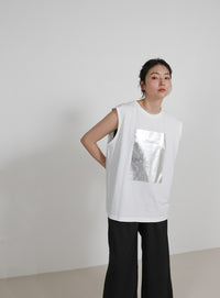【選べる着丈】箔プリントノースリーブTシャツ