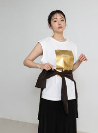 【選べる着丈】箔プリントノースリーブTシャツ