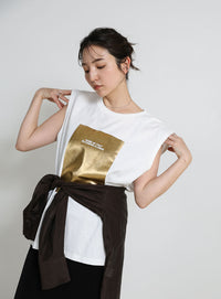 【選べる着丈】箔プリントノースリーブTシャツ