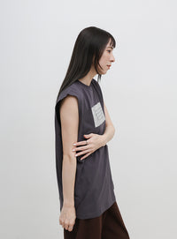 【選べる着丈】箔プリントノースリーブTシャツ