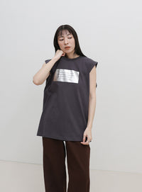 【選べる着丈】箔プリントノースリーブTシャツ