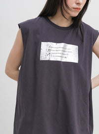 【選べる着丈】箔プリントノースリーブTシャツ