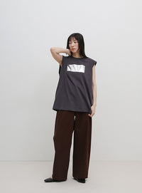 【選べる着丈】箔プリントノースリーブTシャツ