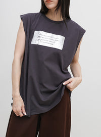 【選べる着丈】箔プリントノースリーブTシャツ