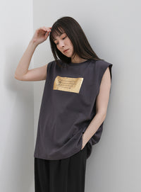 【選べる着丈】箔プリントノースリーブTシャツ